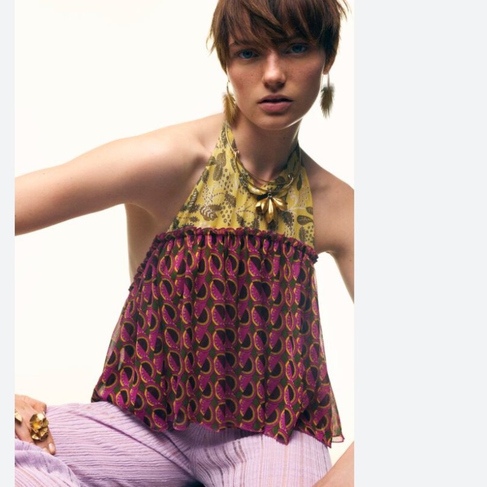 NWT ZARA Skater Halter Neck Top Open Back XS
